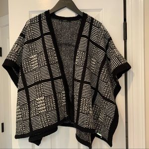 Guess black and white wool poncho draped cardigan sweater